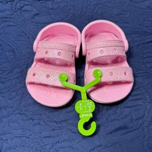 New Crocs Pink Glitter Sandals Toddler Size 6 Summer Beach Water Shoes